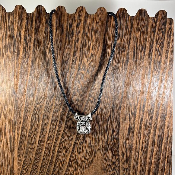 Jewelry - Antique-Style Silver Pendant Necklace With Black Braided Cord & Lobster Clasp